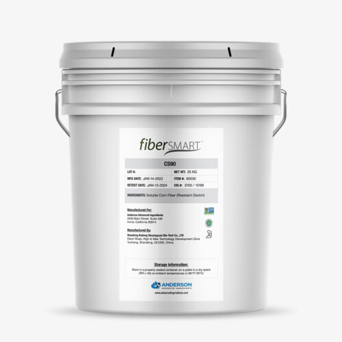 White pail of FiberSMART Corn Syrup 90% with printed label and product details